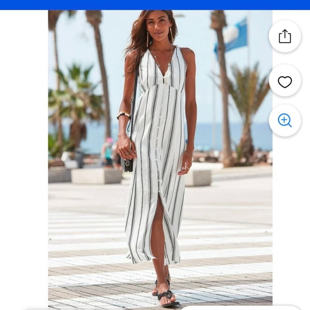 LASCANA Maxi Dress Button Down Striped Size 14 NWT